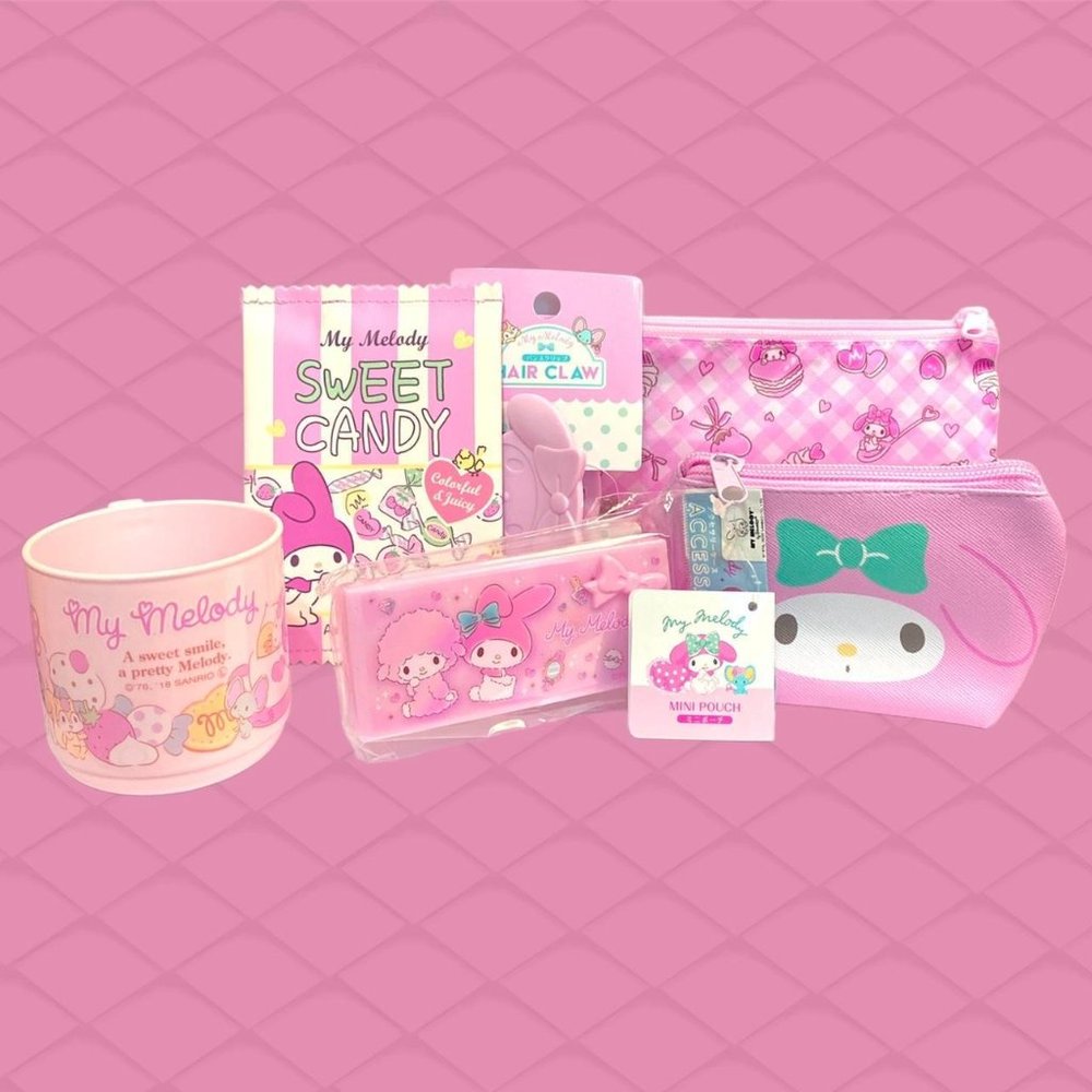 My Melody Accessories Bundle - Cup, Case, Pouch, Hair Clip, Zipper Pouch-NEW